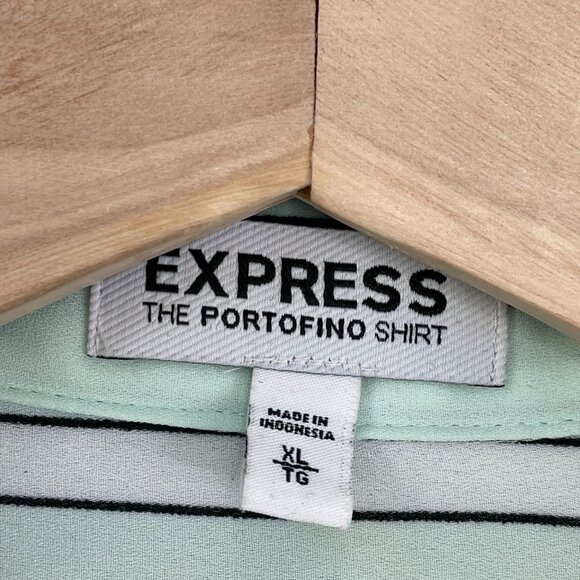 Express Portofino Shirt Womens XL Striped Mint Green Button Up Roll Tab Sleeve - Picture 3 of 9